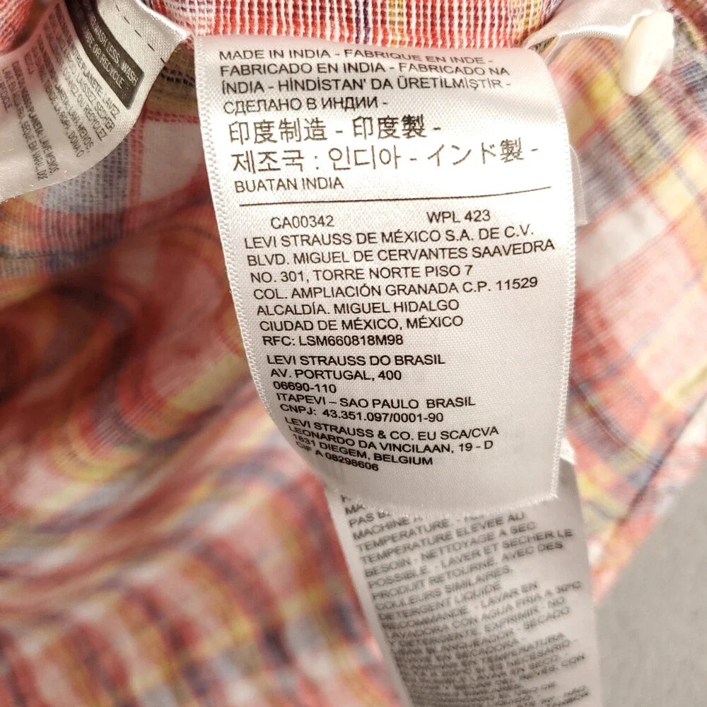 Levis Linen Shirt Mens 2XL Button Up Red Blue Plaid Standard Fit Button Up XXL